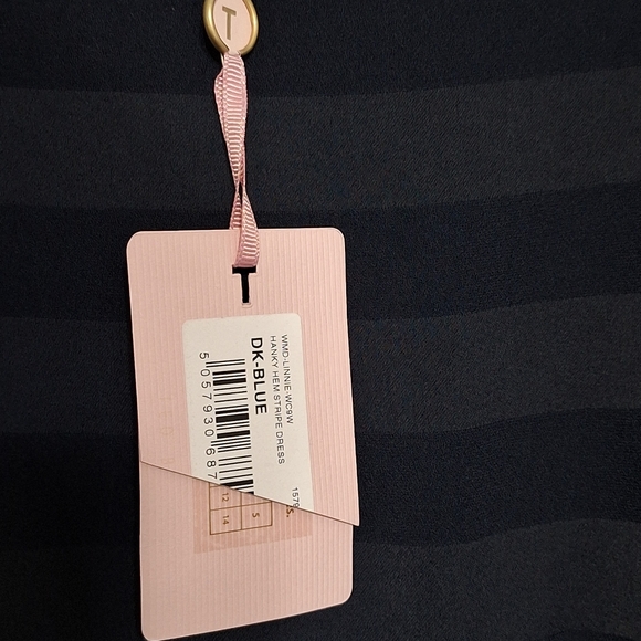 Ted Baker Linnie Asymmetrical Stripe Midi Dress Navy Drawstring Waist NWT - Picture 8 of 9